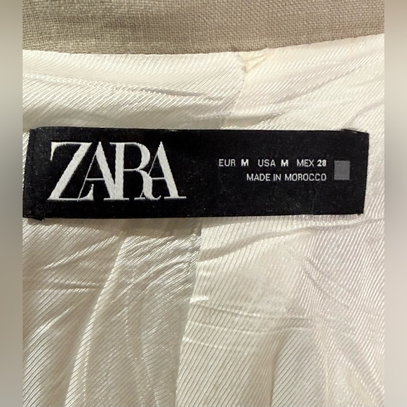 Zara Linen Rolled Sleeve Open Blazer in Beige Size Medium - Picture 7 of 8